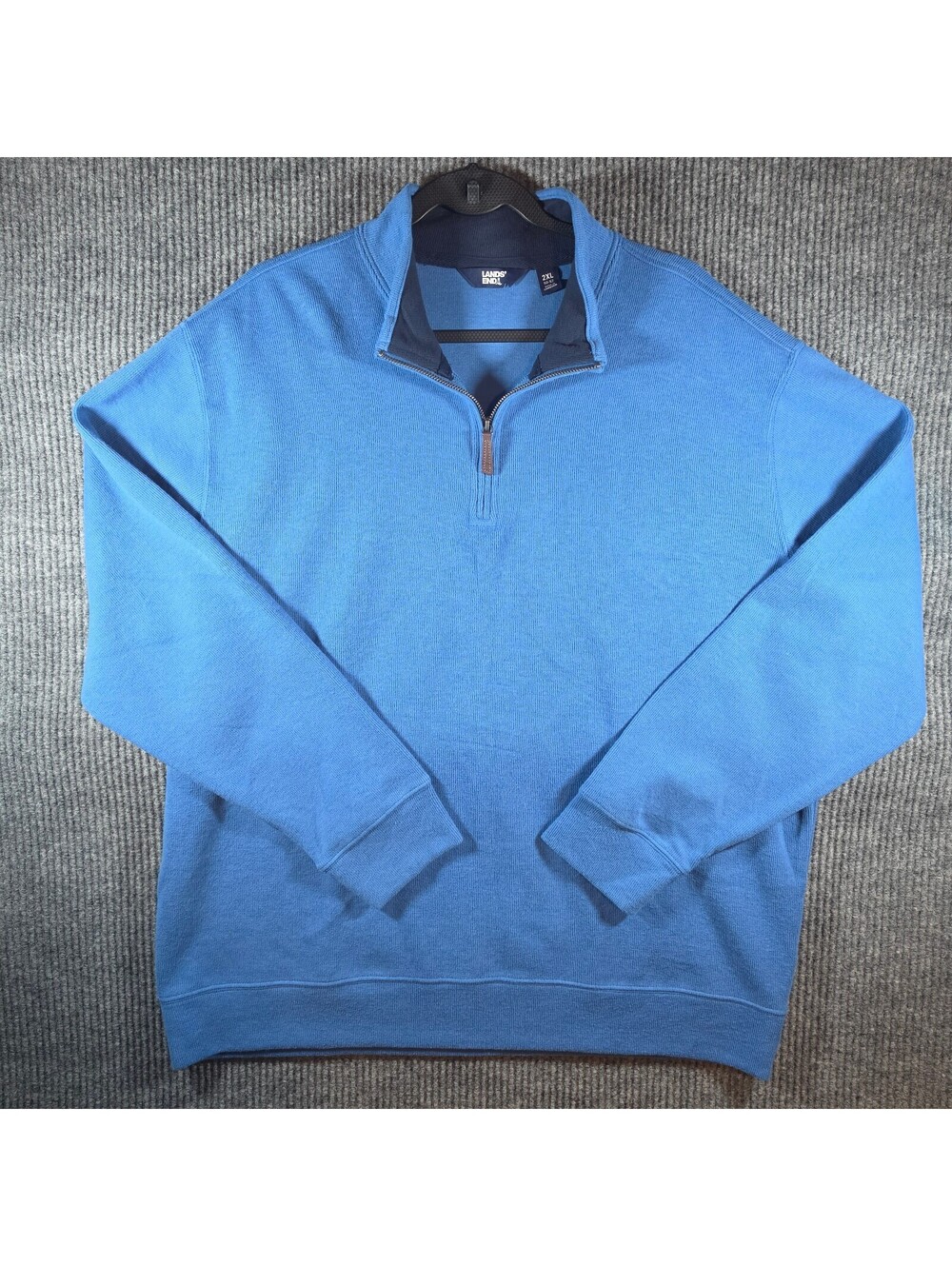 Lands' End Men's 2XL 50-52 Blue Quarter Zip Pullover Sweater Long Sleeve